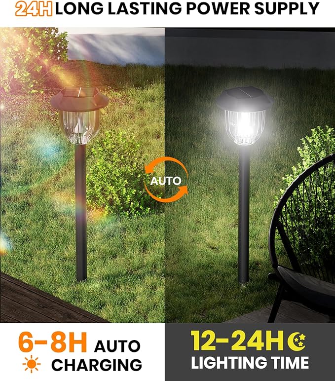 AOSEA LED Solar Lights for Outside,12000K 6 Pack Solar Lights Outdoor IP65 Wa...