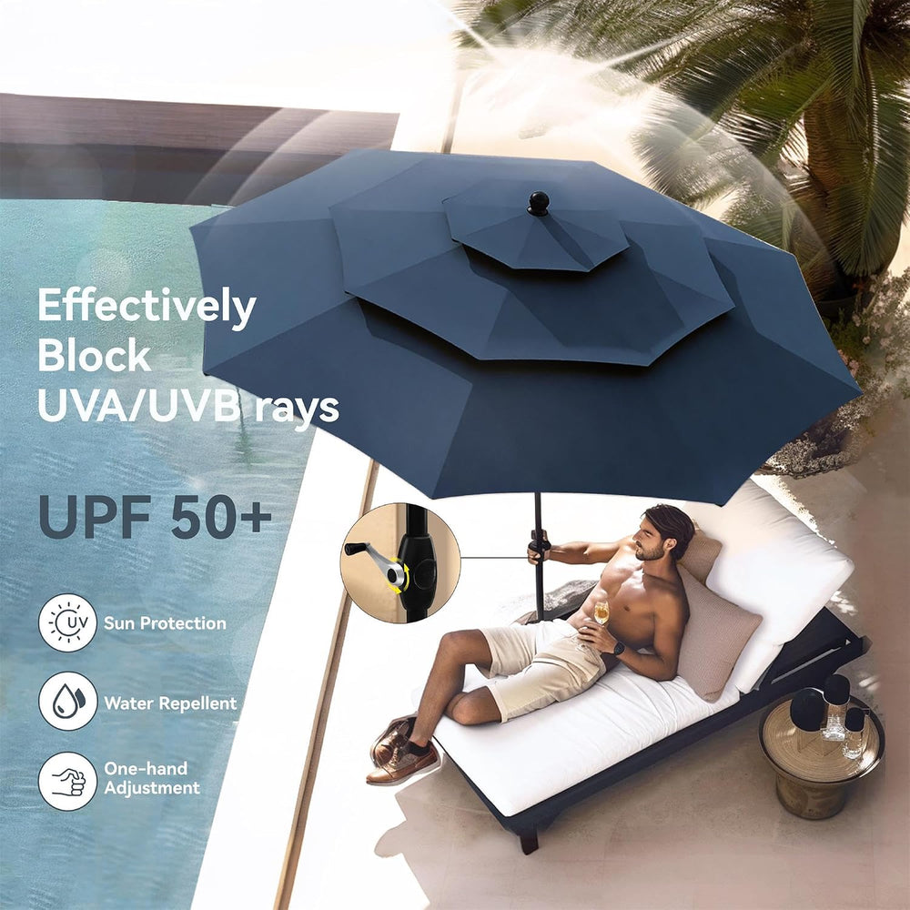 PHI VILLA 4 Pcs Outdoor Dining Set, Square Metal Table&10ft Umbrella