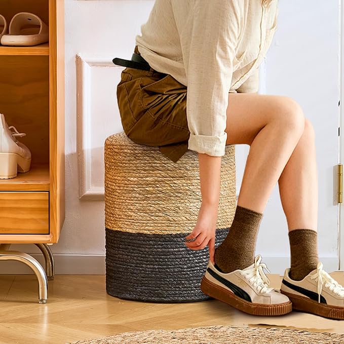 Wimarsbon Natural Seagrass Foot Stool, Hand Weaving Round Ottoman, for Living...