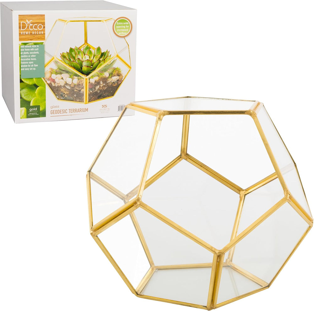 D'Eco Glass Gold Sphere Plant Terrarium and Centerpiece (Dims:8.2x8.2x8.2)