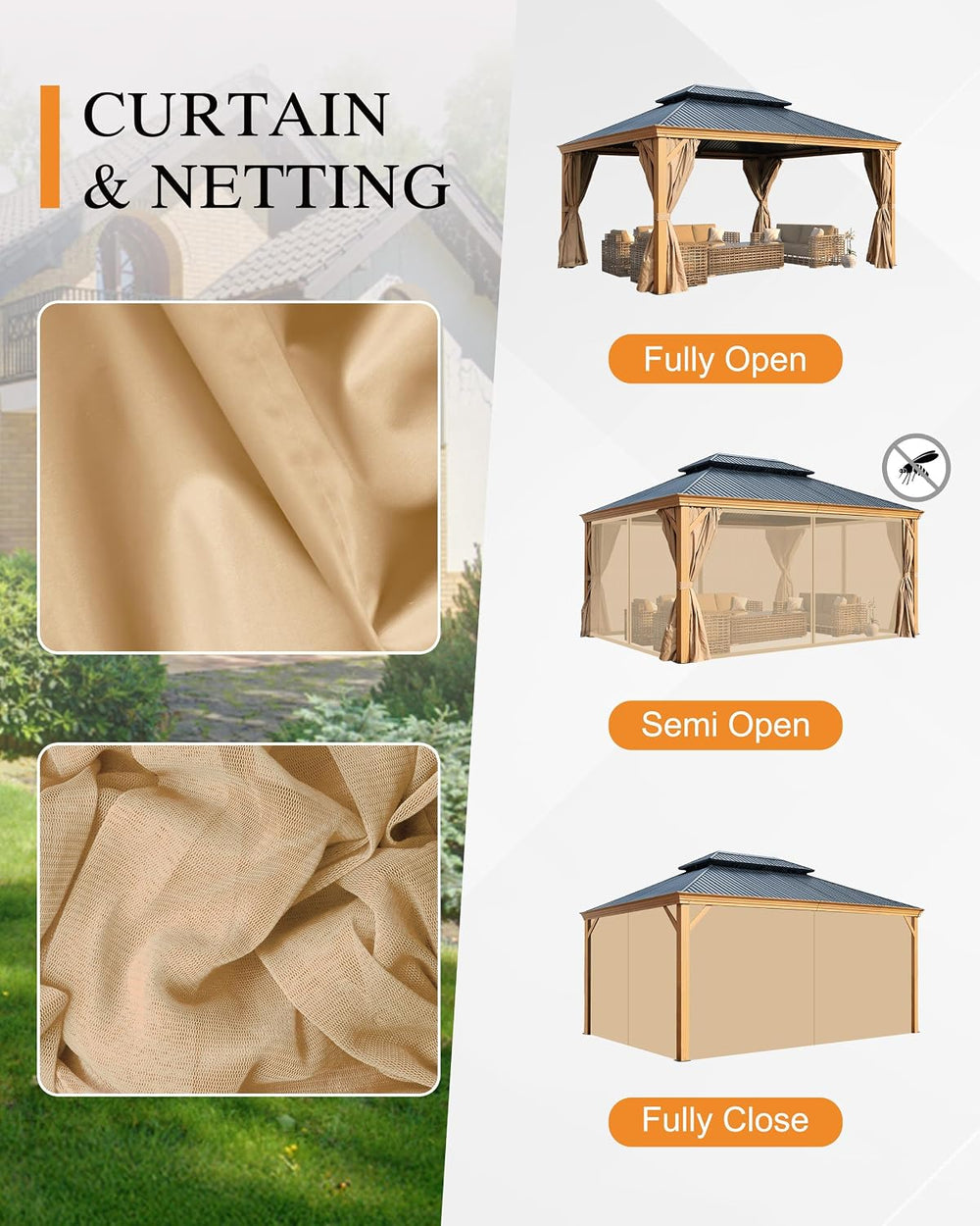 BPS 12' X 16' Hardtop Gazebo Outdoor Aluminum Wooden Grain Coated