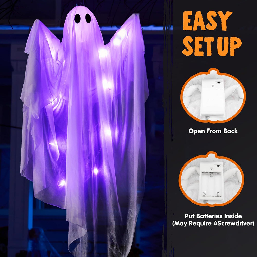 JOYIN 2 Pcs 47” Halloween Hanging Light up Ghost Decorations Outdoor, Hallowe...