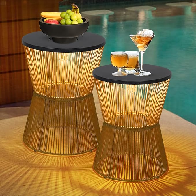 HMVPL Solar Outdoor Side Table with Dimmable Light, Patio Side Tables for Out...