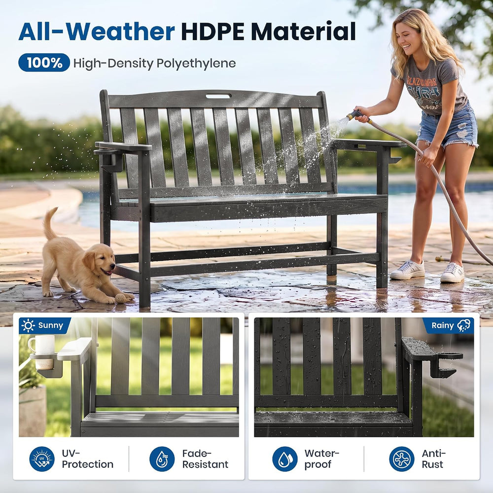 PHI VILLA HDPE Outdoor Bench, Grey