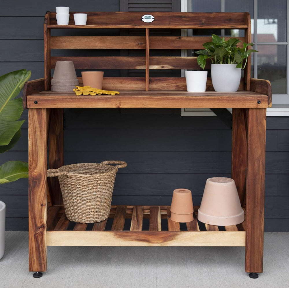 Backyard Discovery 47" Acacia Wood Garden Potting Bench & Serving Ba...