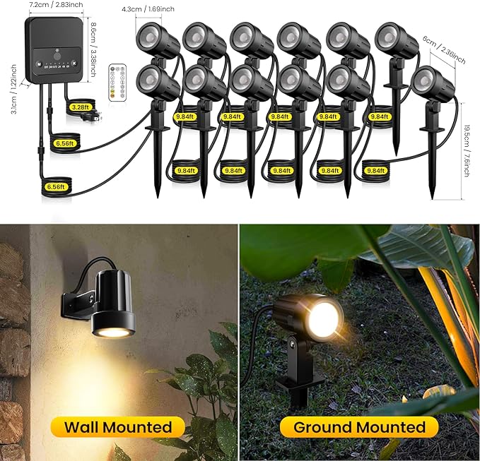 LED Landscape Lighting Kit Landscaping Lights with Remote Control Dimmable IP...