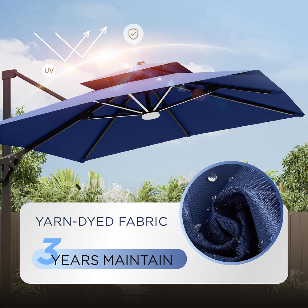 Deconk 10' X 13 'Patio Umbrella with LED Light Outdoor Cantilever Umb...