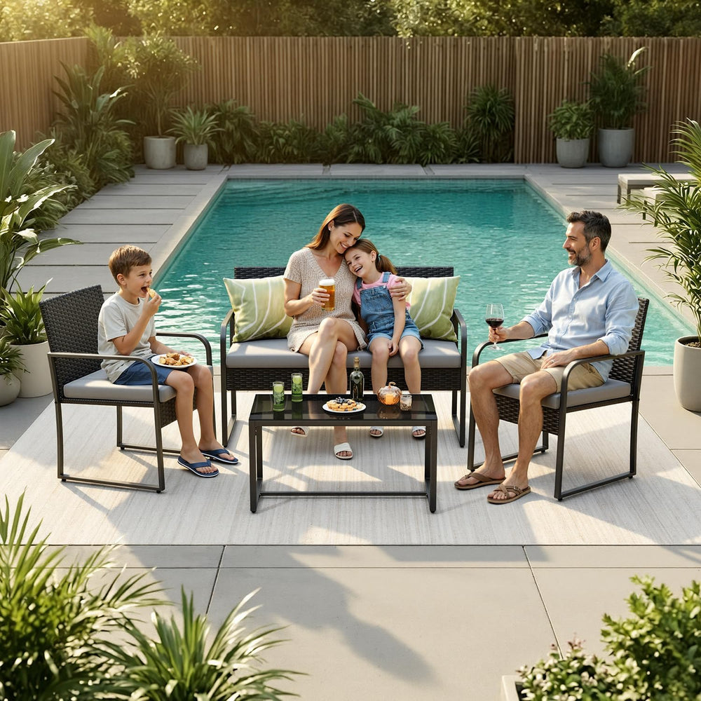 Gizoon 4 Piece Patio Furniture Set, Cushion-Grey