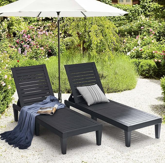 Nestl Patio Chairs - Black Chaise Lounge Chair Outdoor, 5-Position Adjustable...