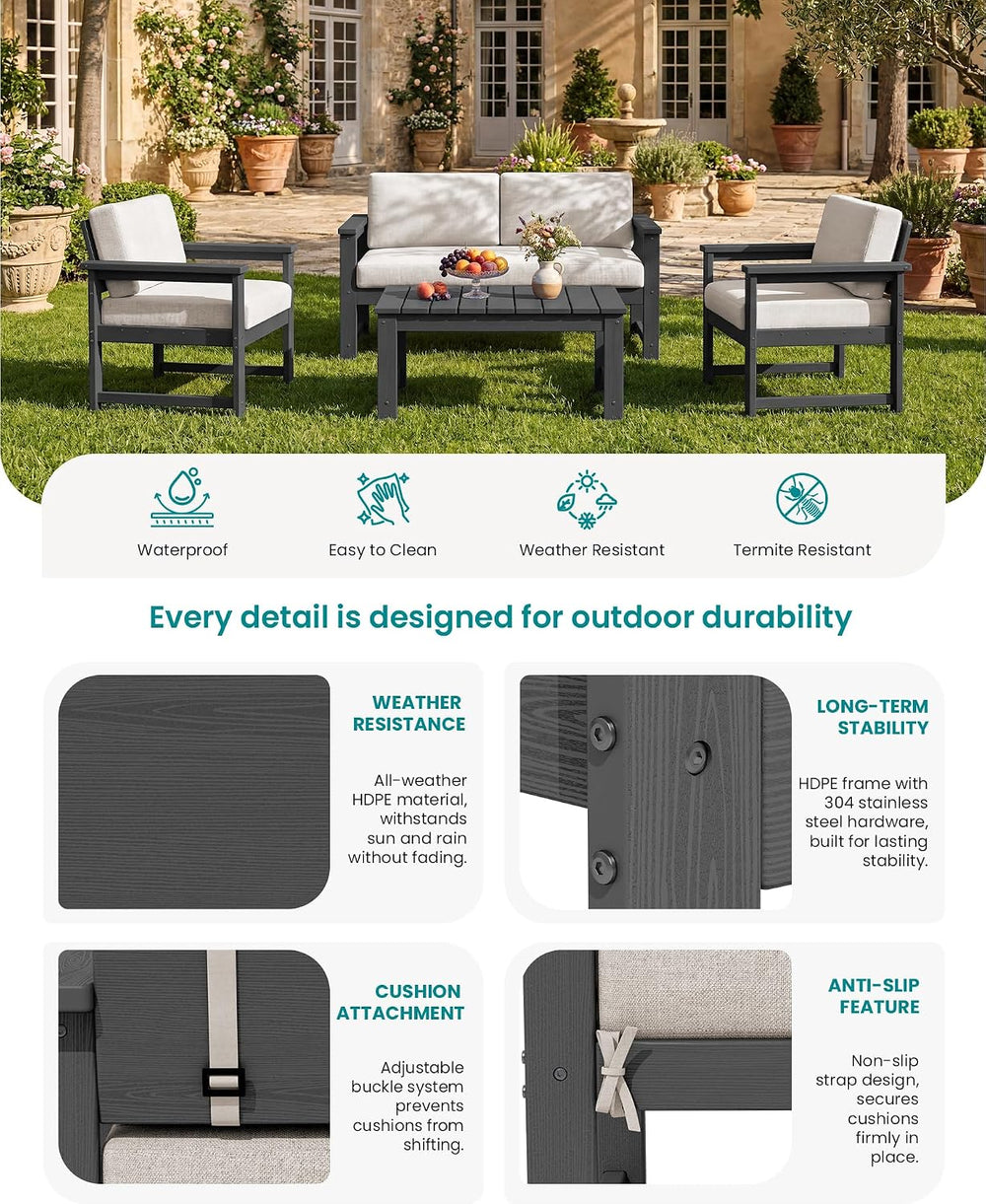 SERWALL 2 Pieces HDPE Cushioned Single Adirondack Armchair Sofa Set