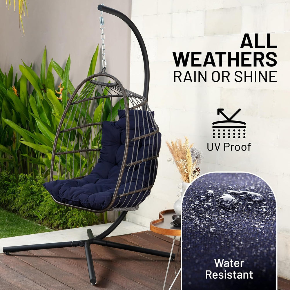 SereneLife Hanging Egg Chair with Stand - Wicker Rattan Swing