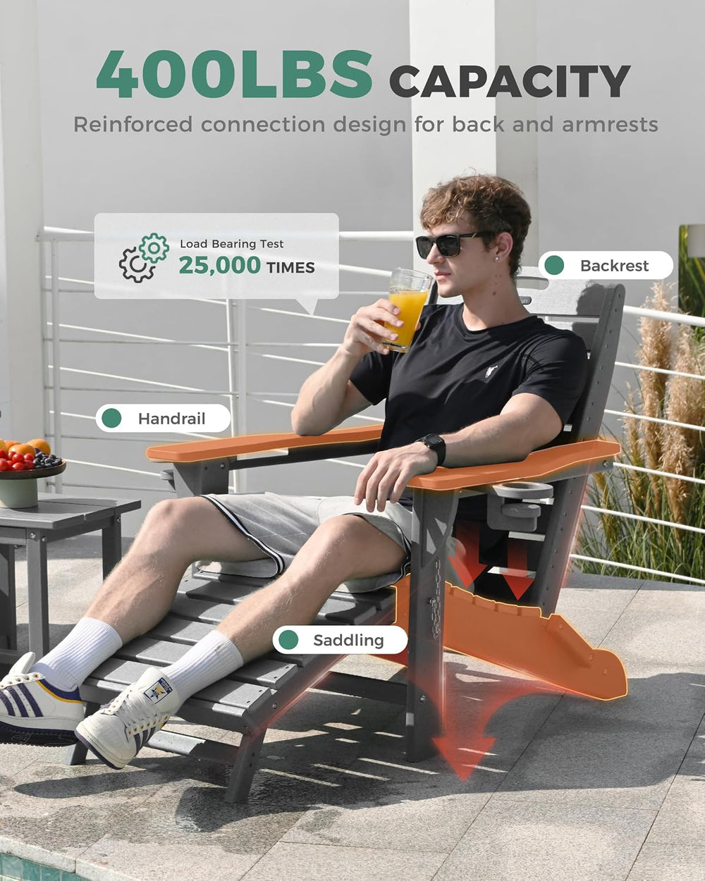 Adjustable Adirondack Chairs with Retractable Ottoman, HDPE Folding Adirondac...