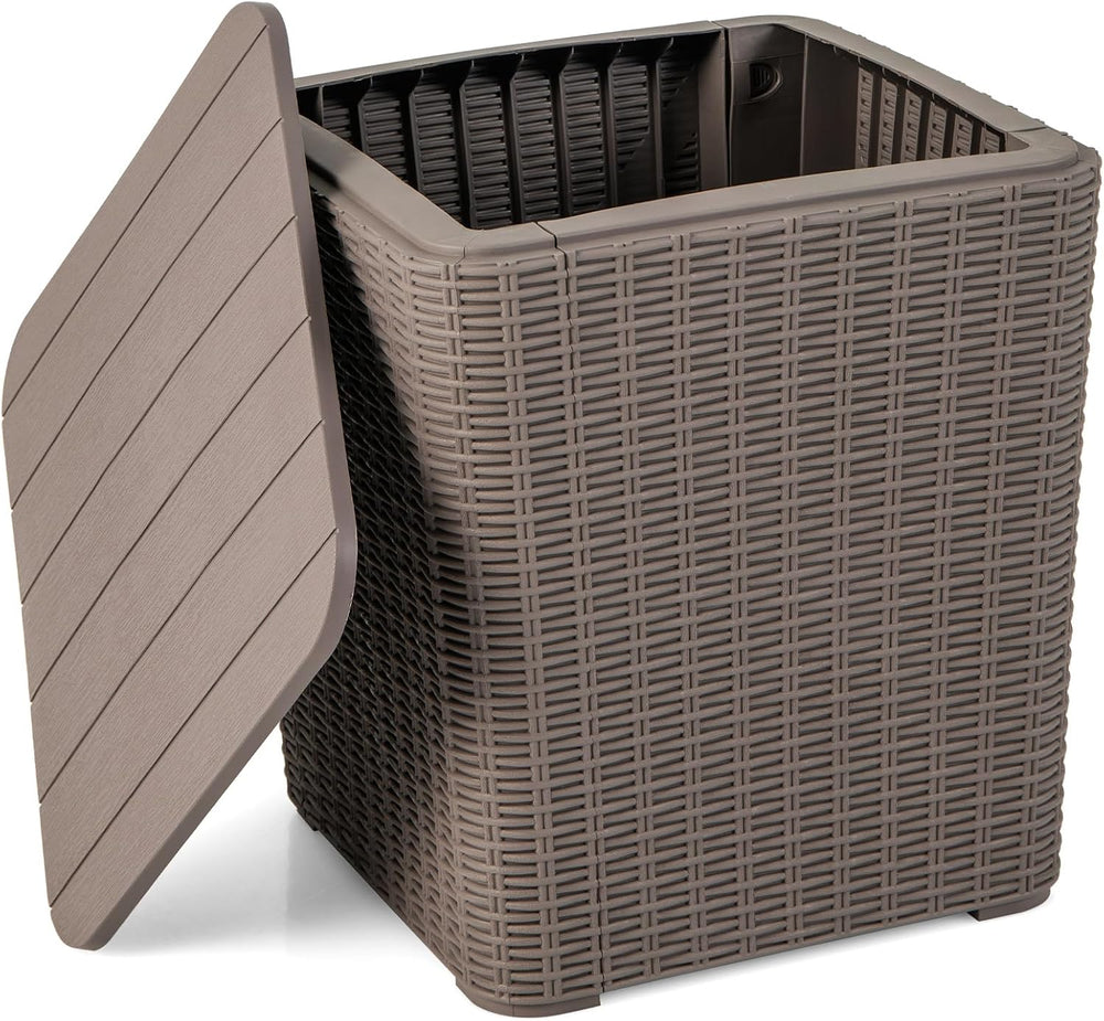 GIANTEX 11.5 Gallon Deck Box, Outdoor Side Table with Removable Lid, Faux Wic...