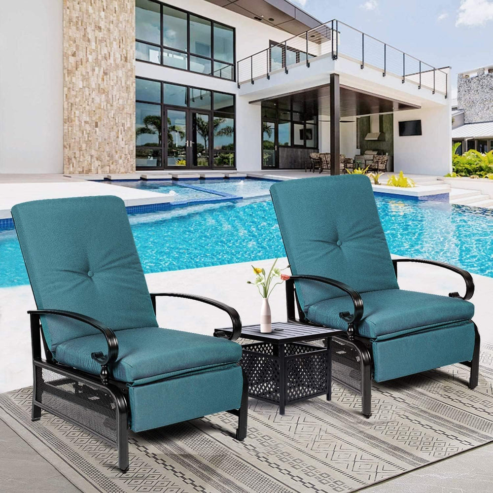 Crownland 3-Piece Outdoor Lounge Chairs Set, Adjustable Reclining Patio Chair...