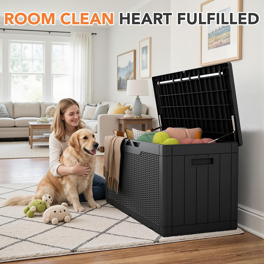 105 Gallon Deck Box Outdoor Indoor Waterproof Storage Box, Black