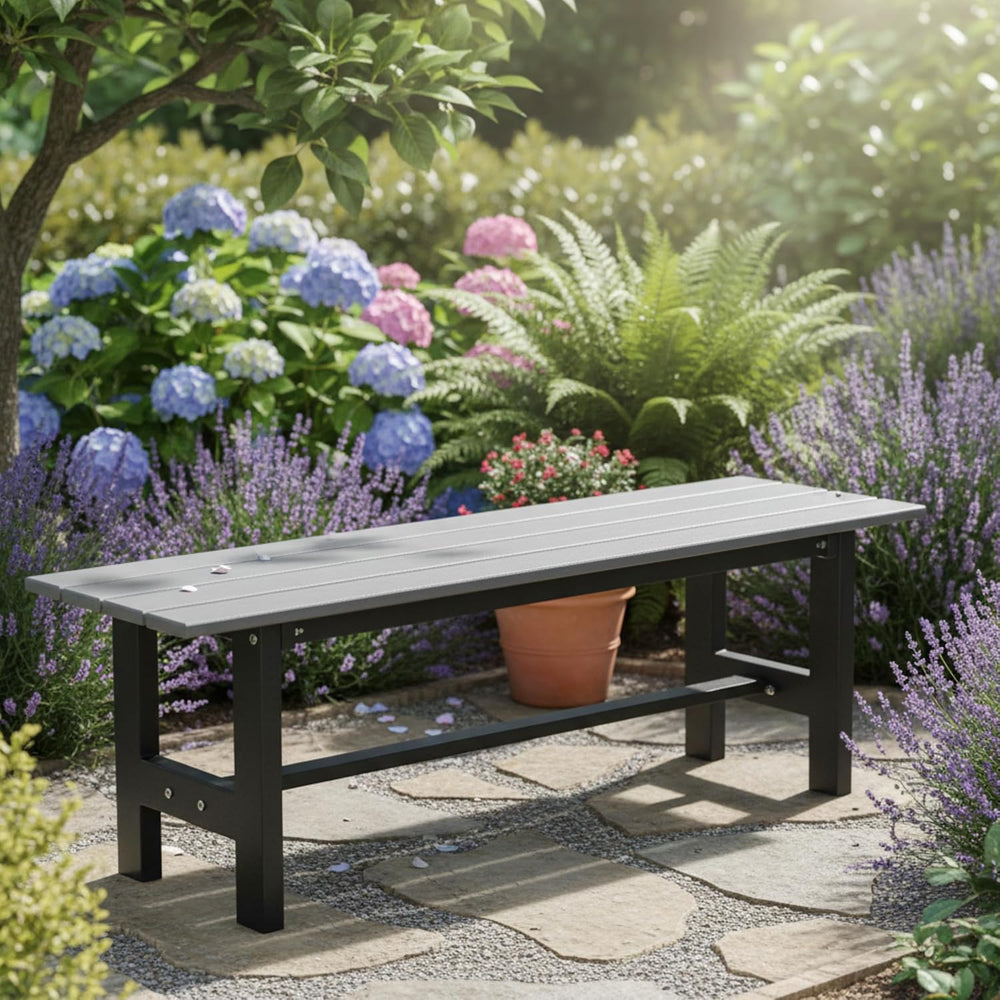 Tangkula 47 Inch HDPE Outdoor Bench Backless, Patio Garden Dining Bench with ...
