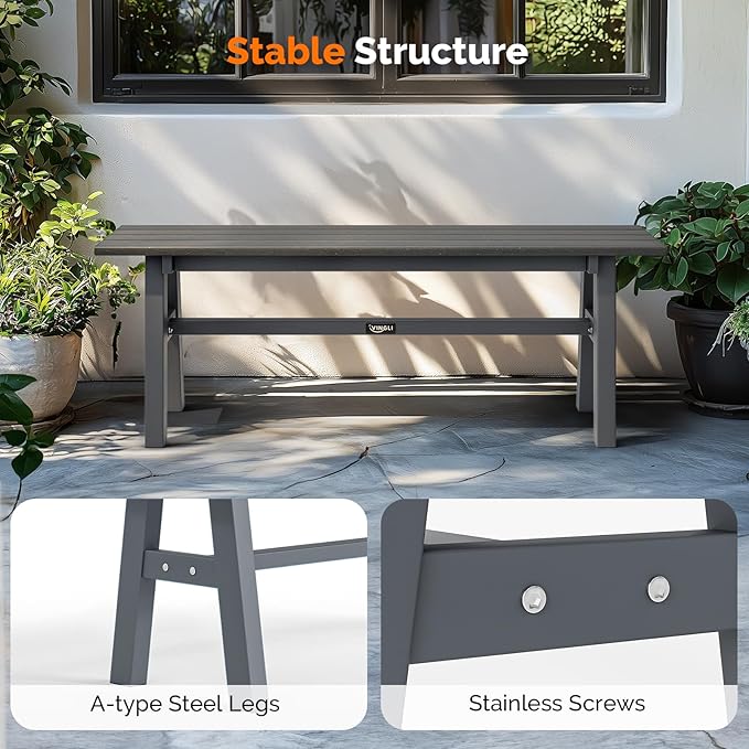 VINGLI 47” Outdoor Bench Garden Bench HDPE Porch Bench w/Metal Legs, Poly Lum...
