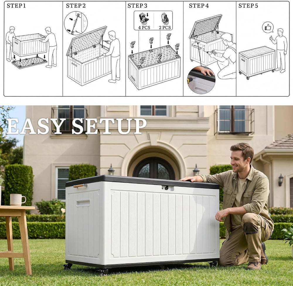 YITAHOME 90 Gallon Outdoor Storage Box with 6 Swivel Wheels & Dual Wooden