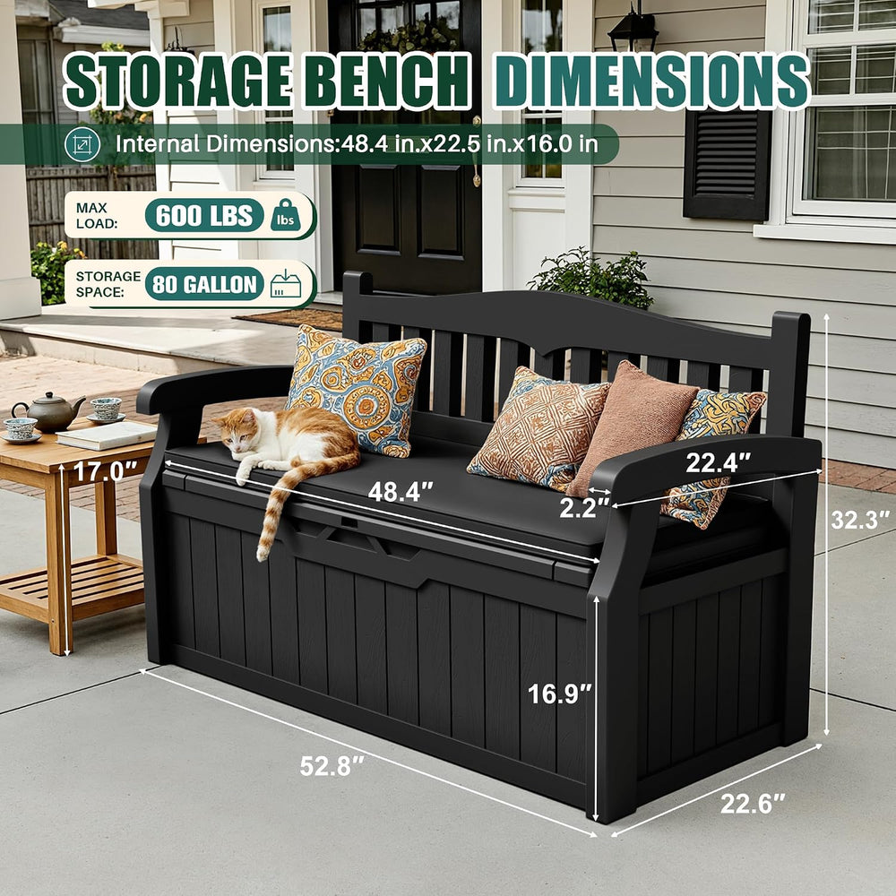 Devoko 80 Gallon Storage Bench with Cushion, Deck Box Waterproof&Lockable