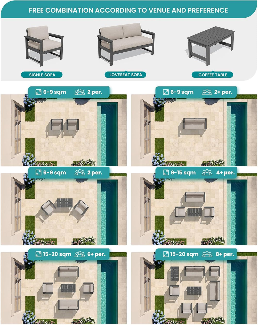 SERWALL 2 Pieces HDPE Cushioned Single Adirondack Armchair Sofa Set