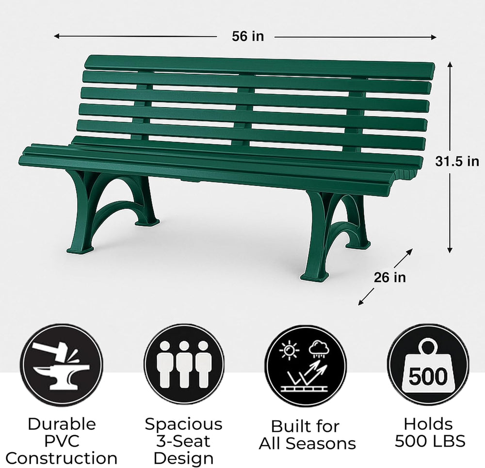 Plow & Hearth Weatherproof German PVC Outdoor Bench | 3-Seat | Holds Up t...