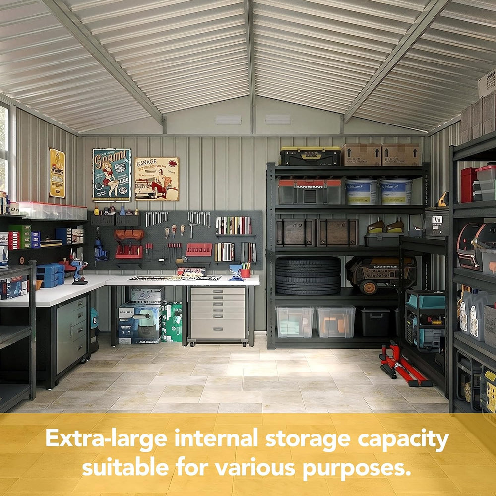 8x6FT Outdoor Storage Shed, Tool Shed with Sloping Roof and Lockable Door, Ga...