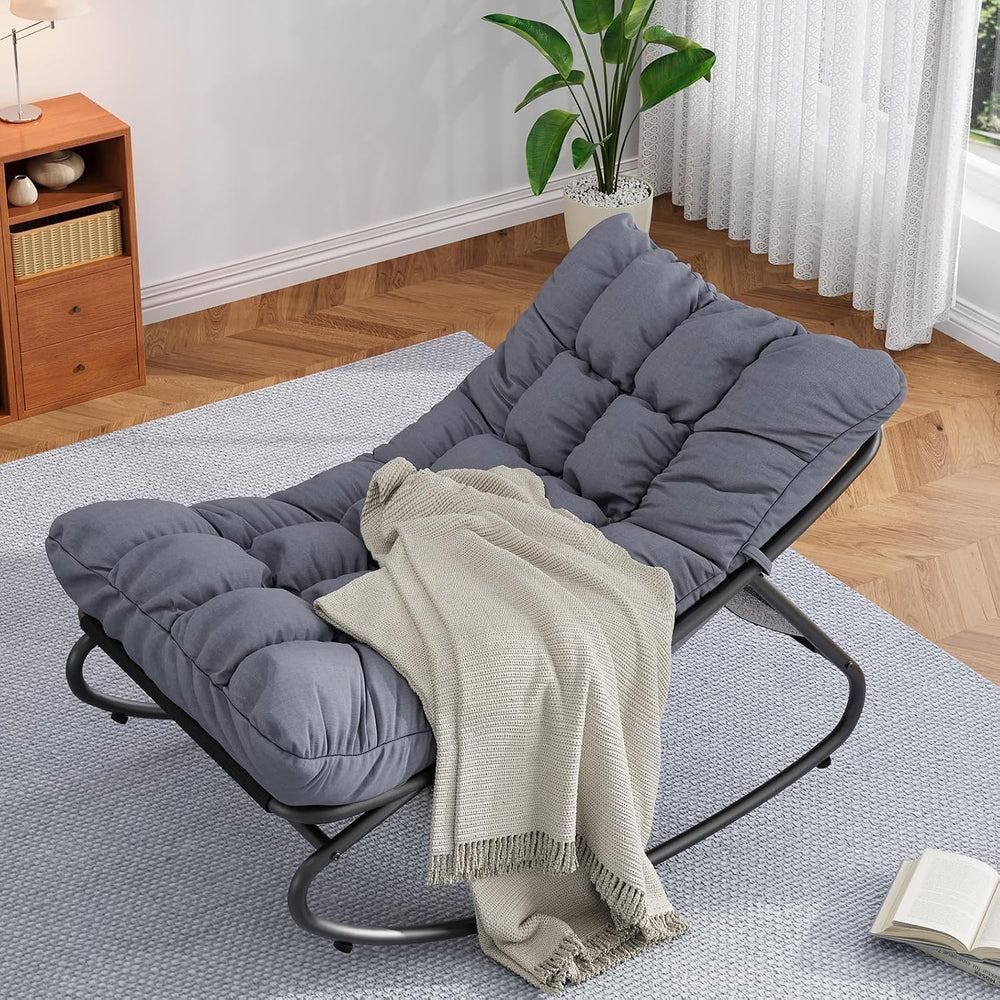 Garvee Outdoor Rocking Chair, Metal Frame Patio Papasan Rocker, Adjustable Sw...