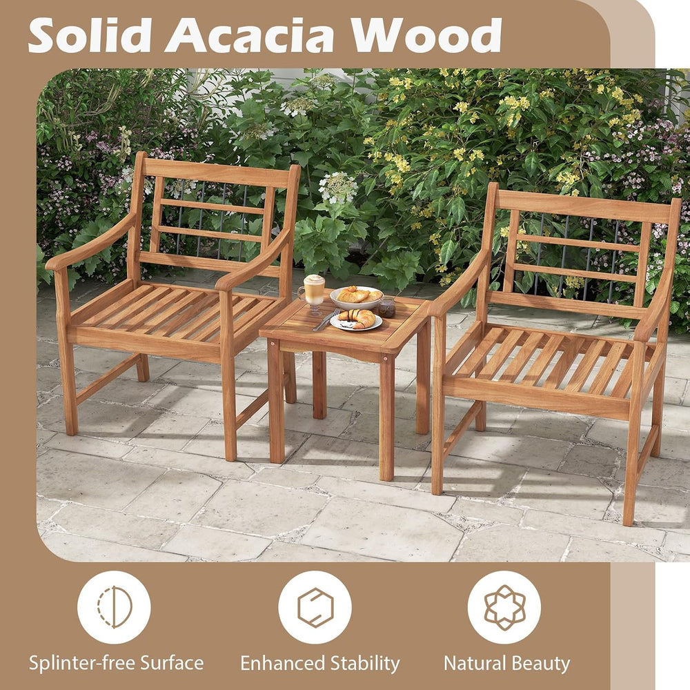 Tangkula 3 Piece Wood Patio Furniture Set, Outdoor Bistro Set w/Soft Seat Cus...