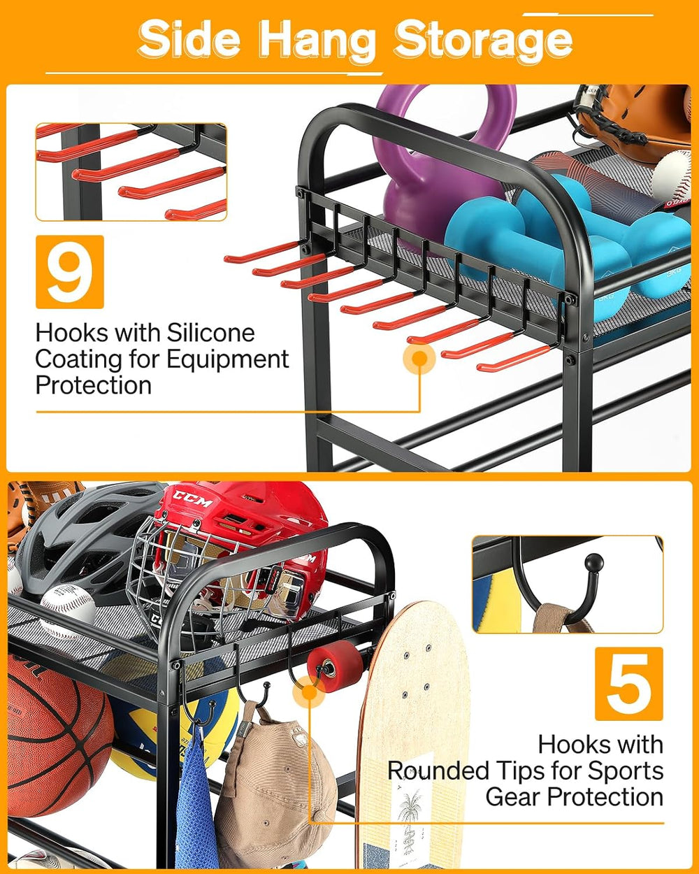 EXTCCT Garage Sports Equipment Organizer - Rolling Ball Storage with Wheels