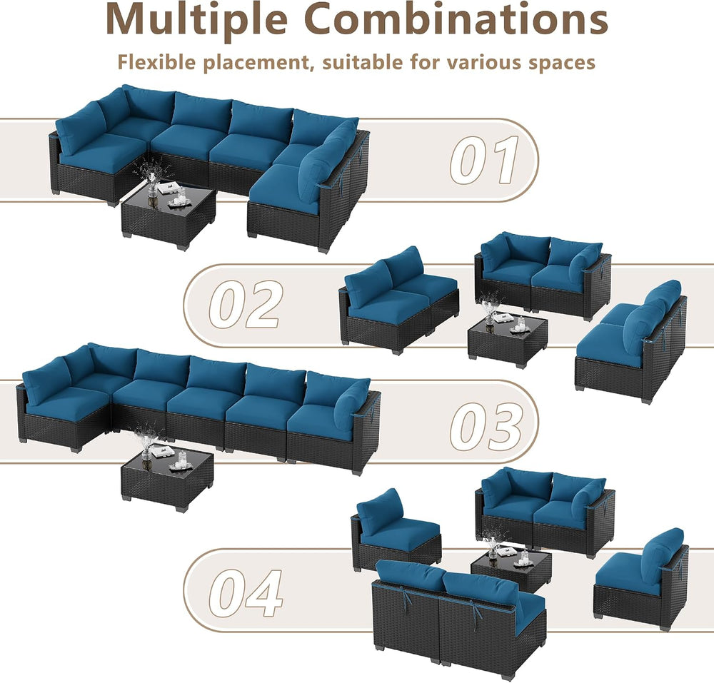 LOUVIXA 7 Piece Outdoor Patio Furniture Set, Outdoor Sectional Sofa, Wicker R...
