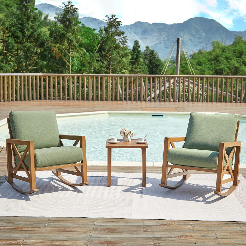 NATURAL EXPRESSIONS 3 Piece Patio Rocking Bistro Set, 6.5'' Thick Cus...
