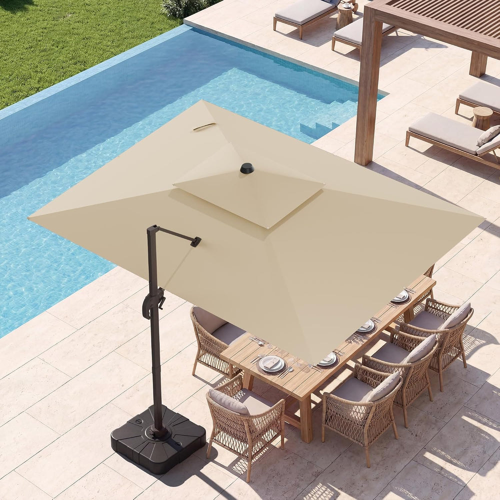 9x12' Cantilever Patio Outdoor Umbrella & Double Top, Beige