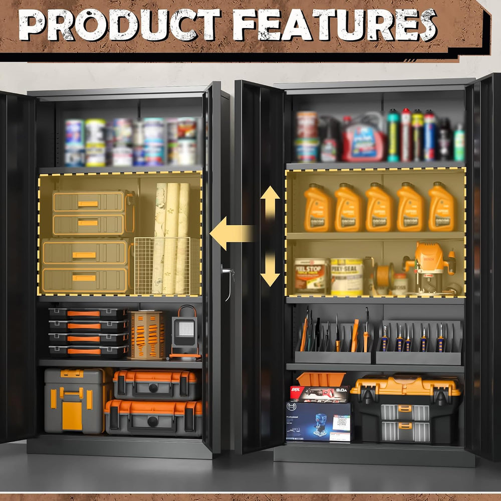 Metal Storage Cabinet, 72” H Large Storage Cabinet with 2 Doors and 4 Adjusta...