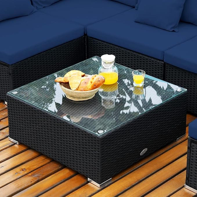 Tangkula 7-Piece Patio Furniture Set, Outdoor Sectional Wicker Sofa with Pill...