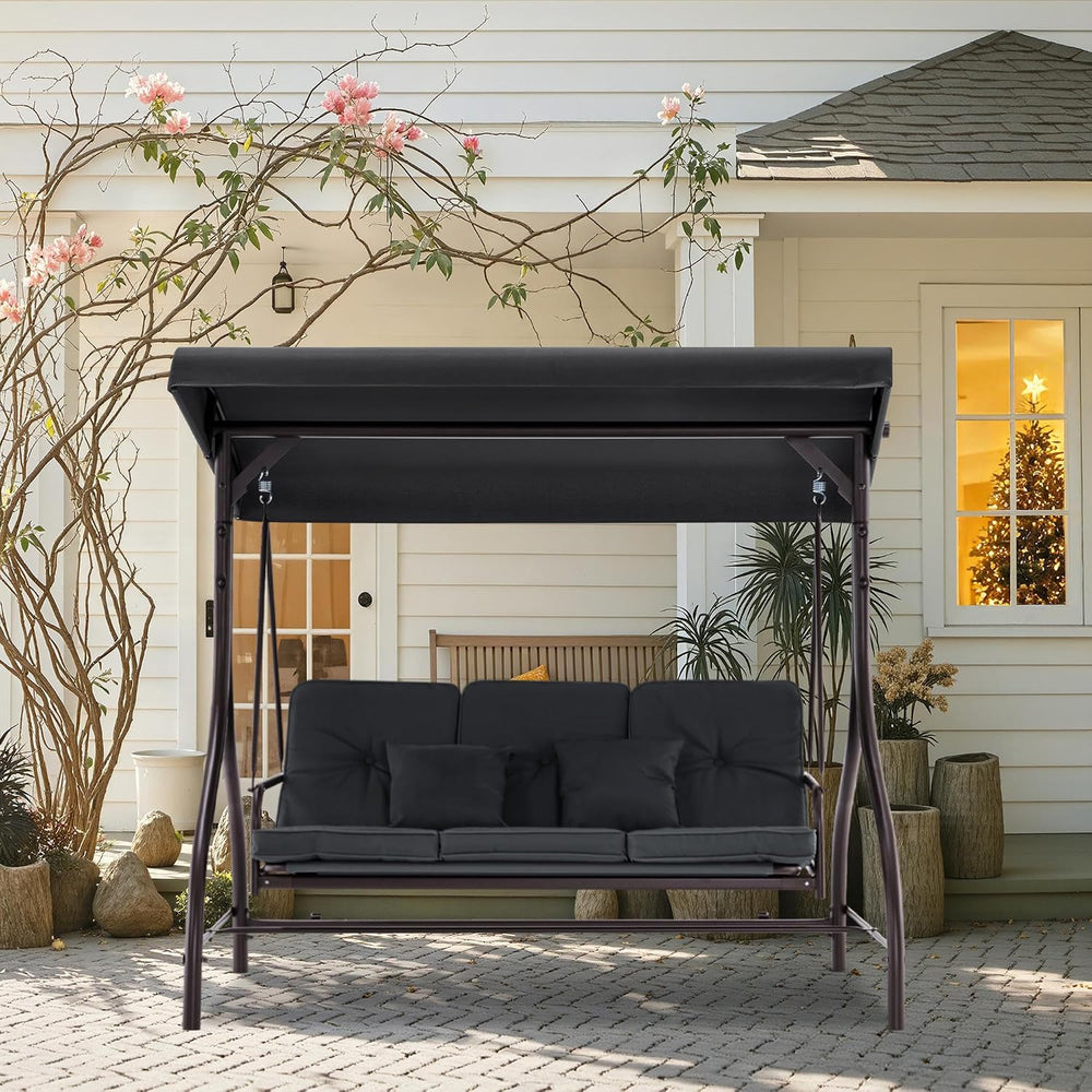 MCombo 3-Seat Outdoor Patio Swing Chair, 2-in-1 Convertible Porch Swing Glide...