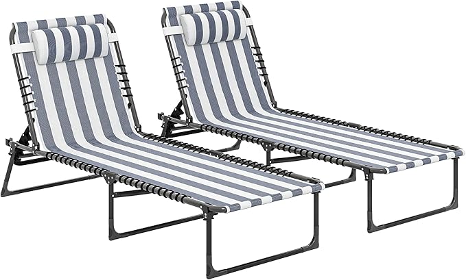 Outsunny Folding Chaise Lounge Chair Set of 2, Patio Sun Tanning Chair, Outdo...