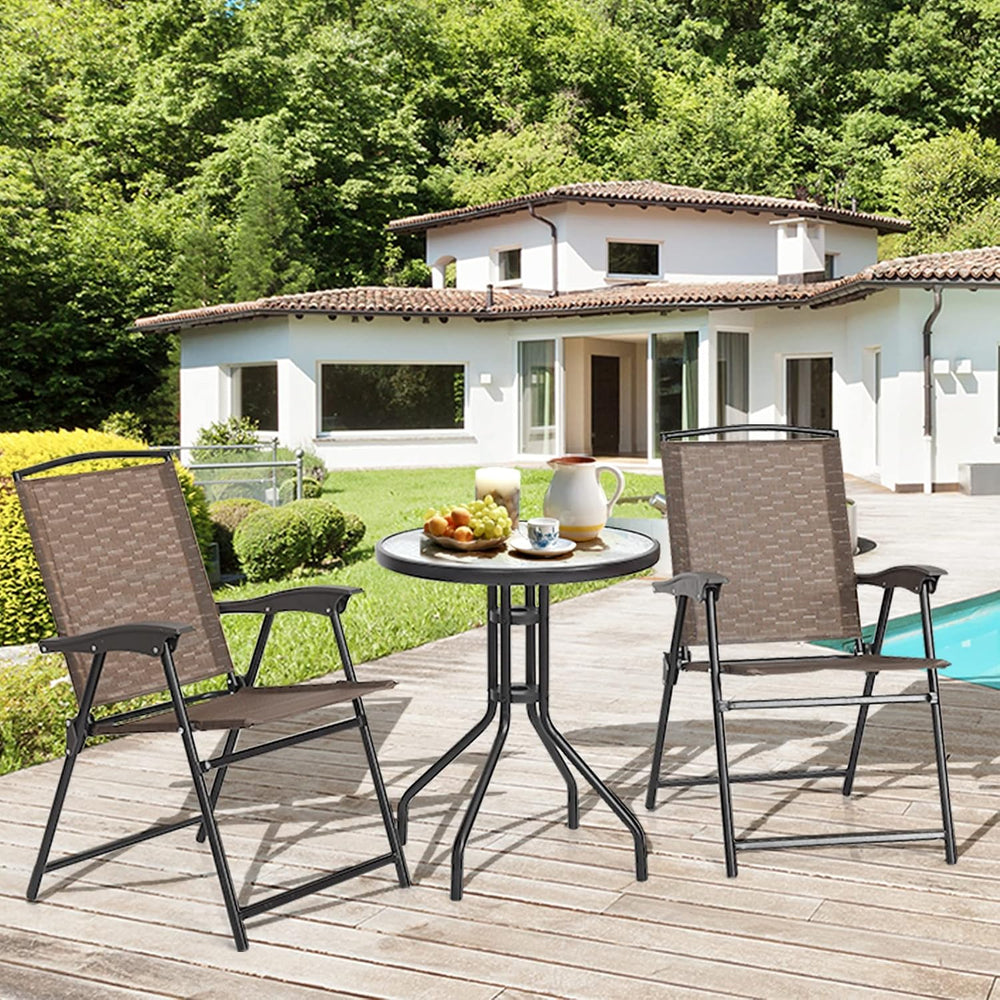 Tangkula 3 Pieces Patio Bistro Set, Outdoor Folding Chairs & Table Set wi...