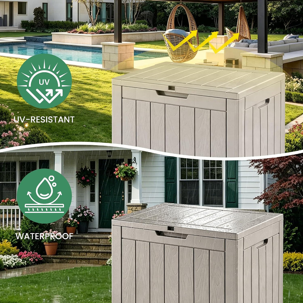 30 Gallon Outdoor Storage Box, Lockable Waterproof Resin Deck Box, Gray