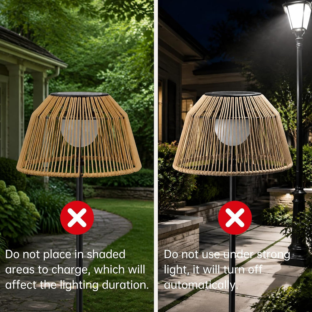 Solar Outdoor Floor Lamp with Rattan Shade, 3 Height Options