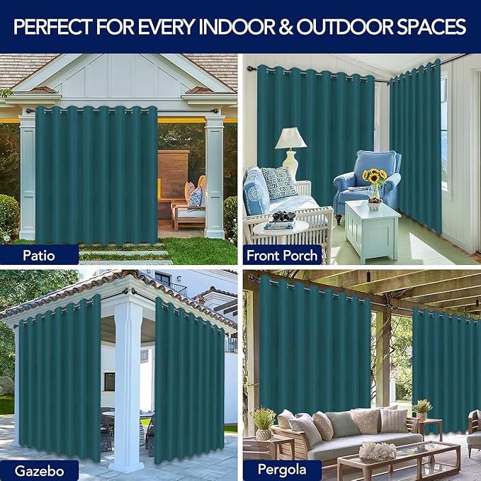 PureFit Outdoor Curtains for Patio Waterproof Weatherproof, UV Resistant Outs...