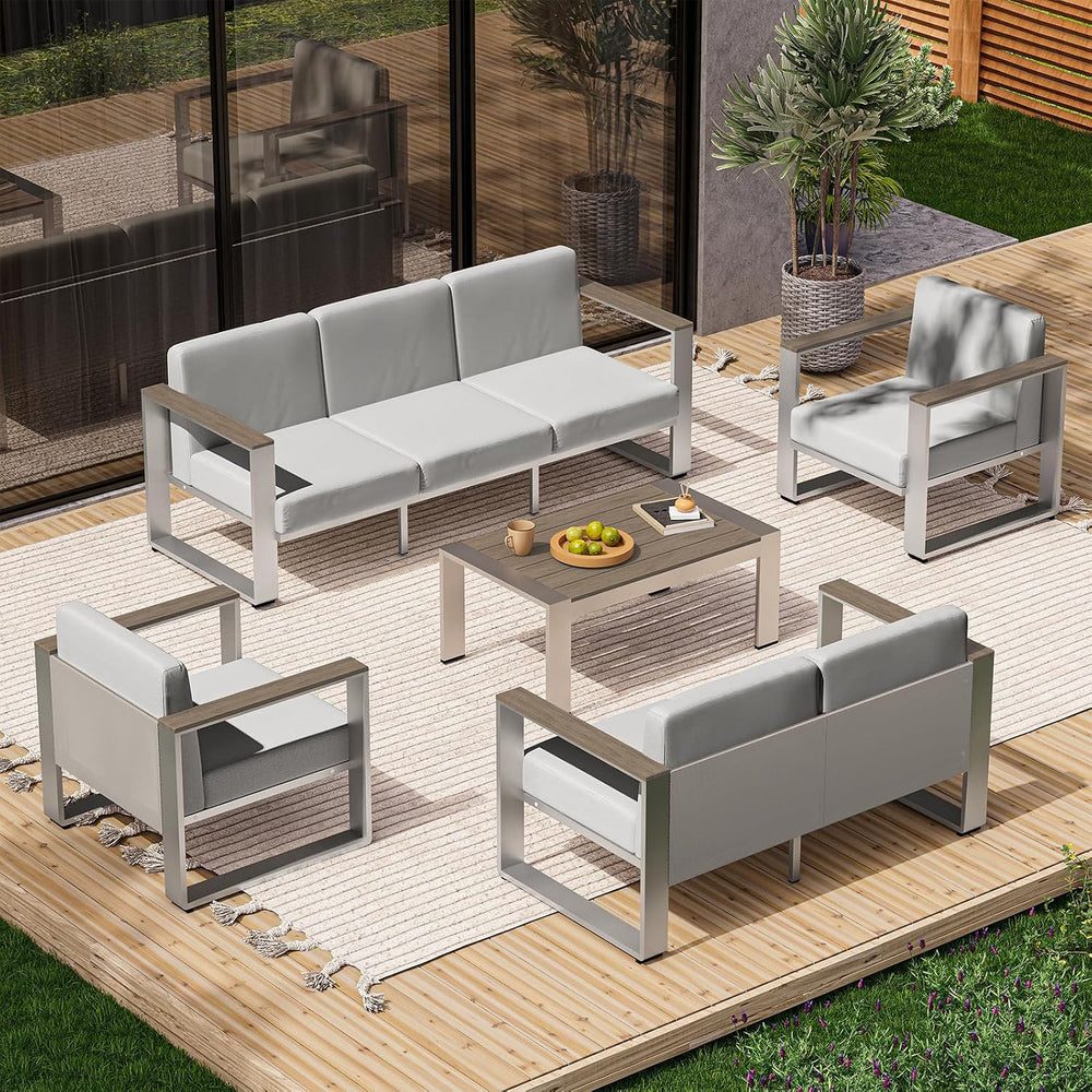 Outdoor Coffee Table, All-Weather Aluminum Patio Coffee Table with HDPS Table...