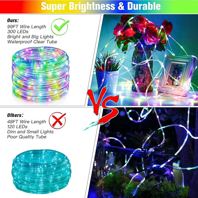 99Ft LED Rope Lights Outdoor, 18 Colors Changing Fairy String Light Plug in w...