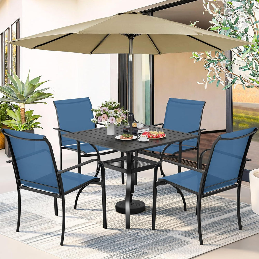 5-Piece Patio Dining Set with Umbrella,4 Person Outdoor Table and Chairs Set,...