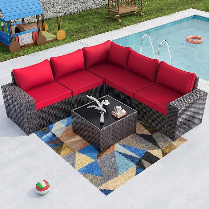 Kullavik 6PCS Outdoor Patio Furniture Set PE Wicker Rattan Sectional Sofa Pat...