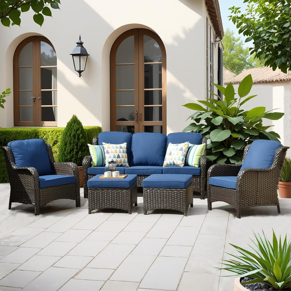 ovios 5-Pieces Patio Furniture Set, Outdoor Wicker Sofa Couch with Chairs Ott...