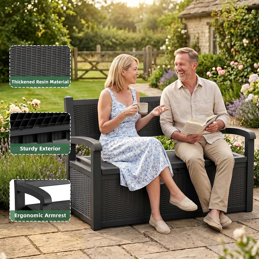 80 Gallon Outdoor Storage Bench Waterproof Resin Lockable UV Resistant Deck B...