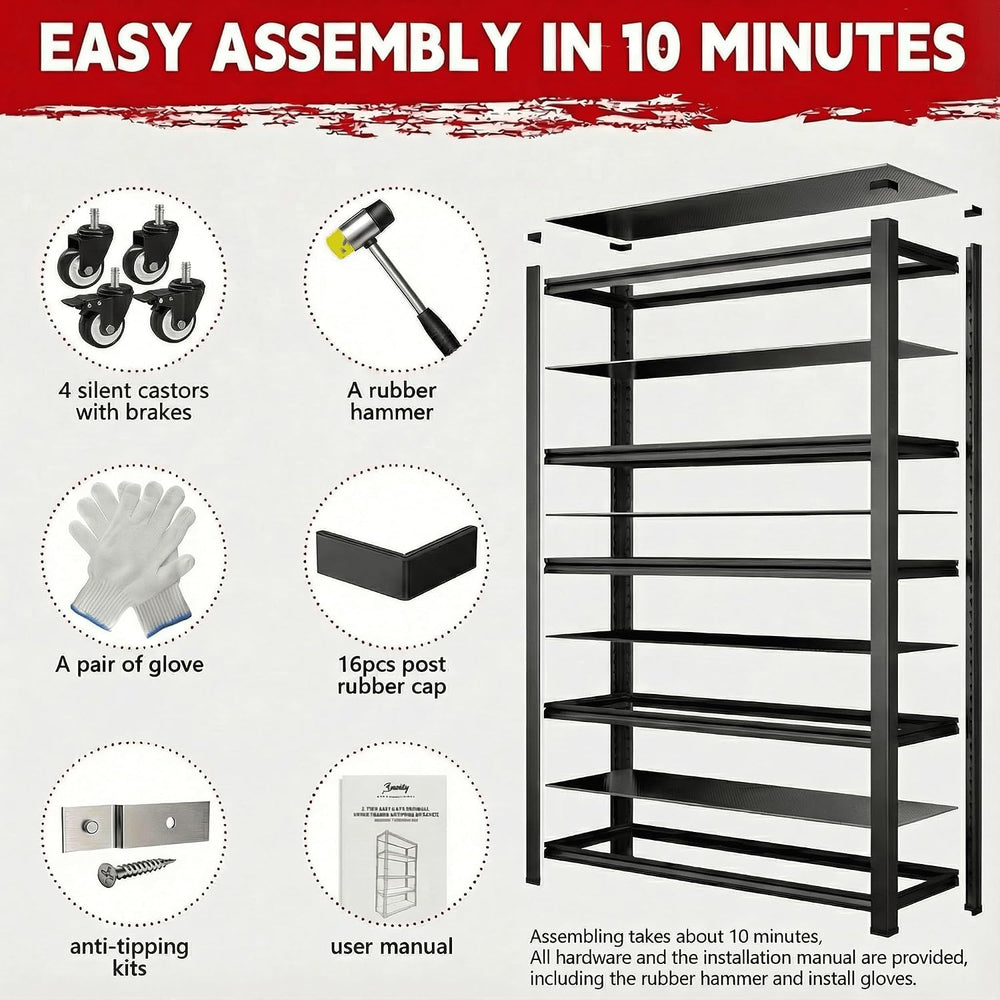 Lauxery 5-Tier Heavy Duty Storage Shelves with Lockable Casters - 3000LBS Cap...