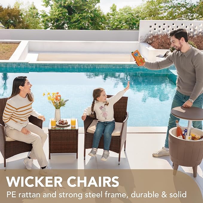 Devoko Patio Porch Furniture Sets 3 Pieces PE Rattan Wicker Chairs with Table...