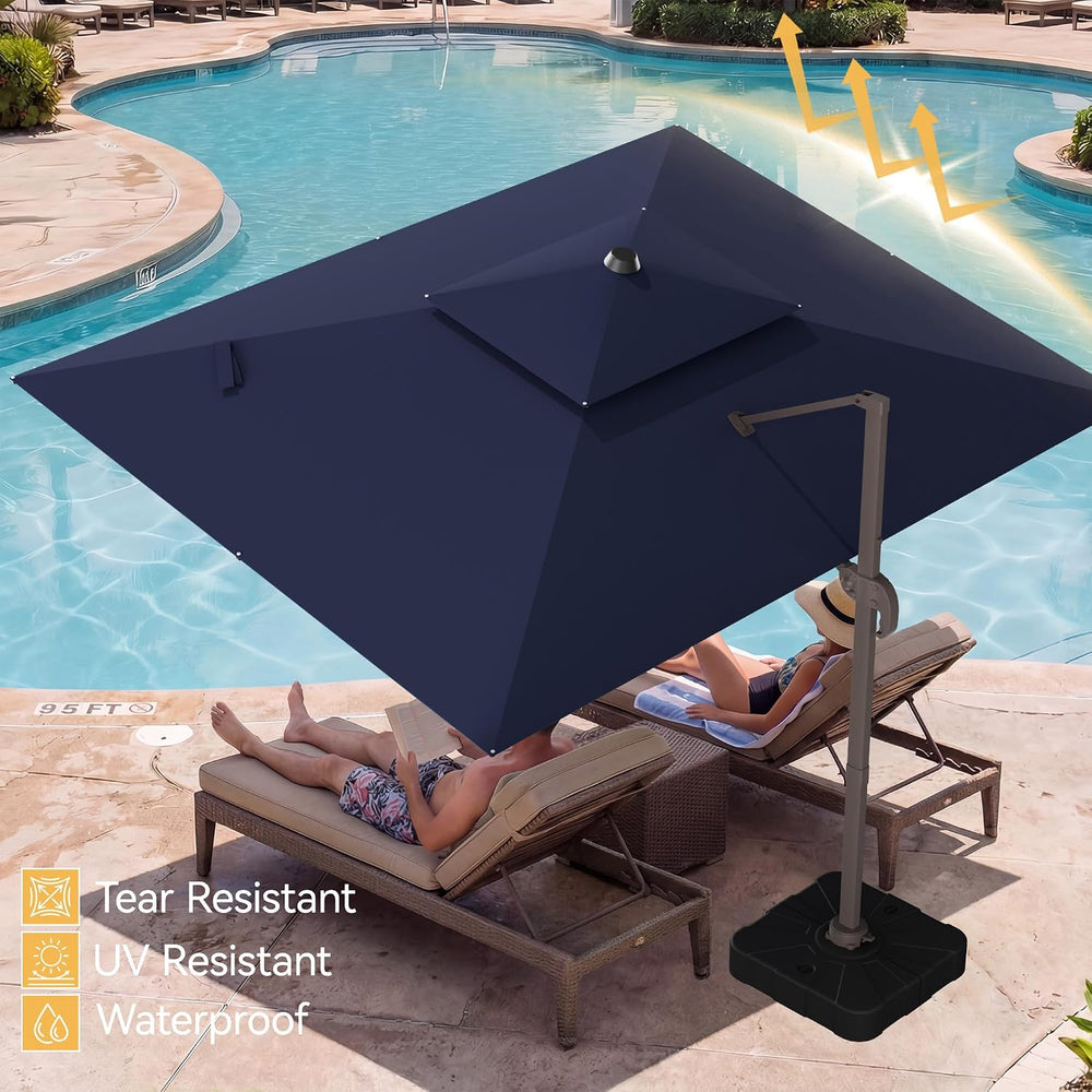 10x13' Cantilever Patio Outdoor Umbrella & Double Top, Navy