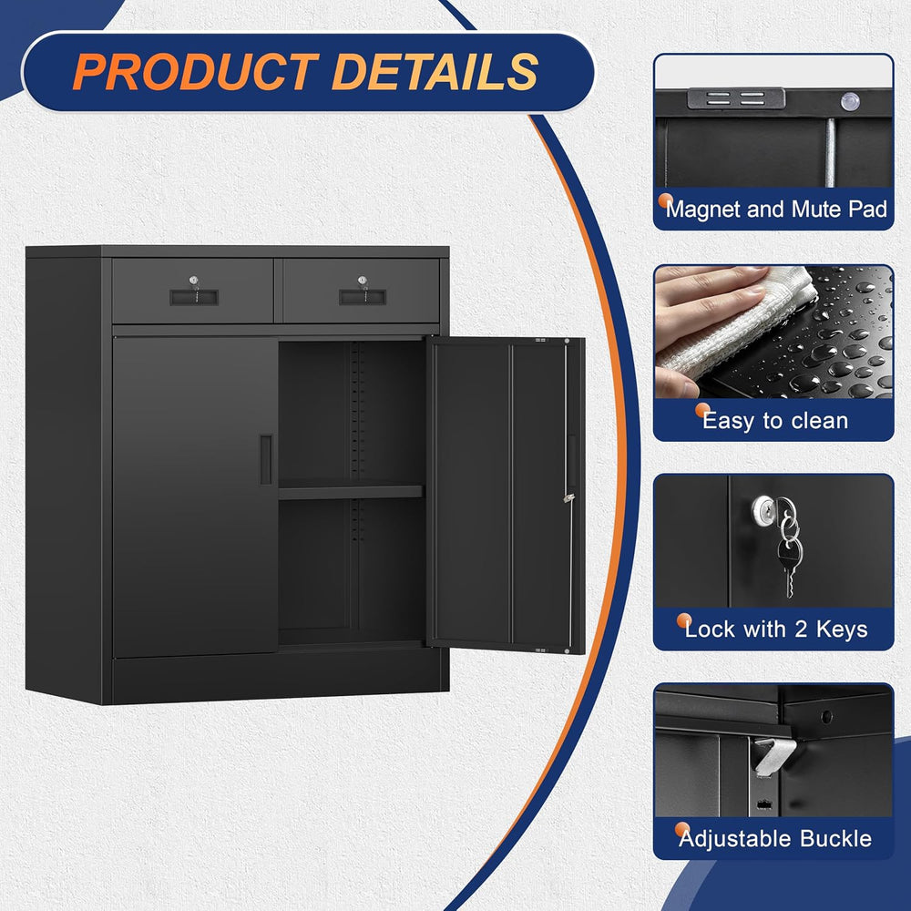 CMY Metal Storage Cabinet, 36" H Locking Storage Cabinet with 2 Drawers,...